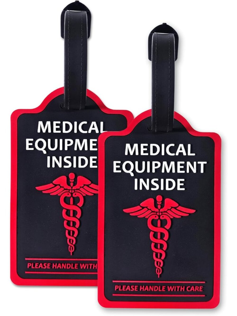 2-Pack Medical Equipment Luggage Tags with Detachable Info Card - Durable Rubber
